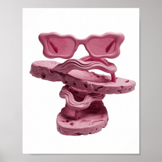 Rosa SCHWEBENDE ROSA SONNENBRILLE UND FLIP FLOPS Poster (Vorne)