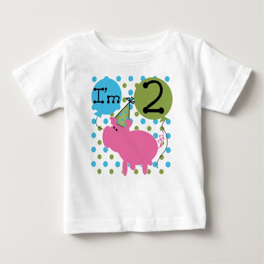 Rosa Schwein-2. Geburtstag Baby T-shirt (Vorderseite)