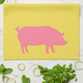 Rosa Schwein auf Gelb Geschirrtuch (Gefaltet)