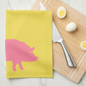 Rosa Schwein auf Gelb Geschirrtuch (Viertel Falte)