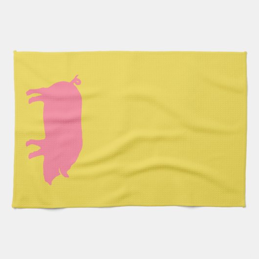 Rosa Schwein auf Gelb Geschirrtuch (Horizontal)