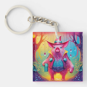 Rosa Schwein Der Cowboy Schlüsselanhänger