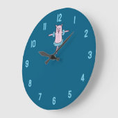 Rosa Schwein geht schwimmen Große Wanduhr (Winkel)