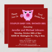 Rosa Schwein GRILLEN Paar-Baby-Duschen-Mädchen Einladung (Vorne/Hinten)