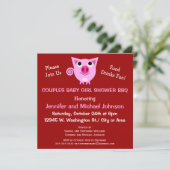 Rosa Schwein GRILLEN Paar-Baby-Duschen-Mädchen Einladung (Stehend Vorderseite)