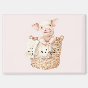 Rosa Schwein im Korb Magnet