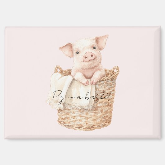 Rosa Schwein im Korb Magnet (Vorderseite)