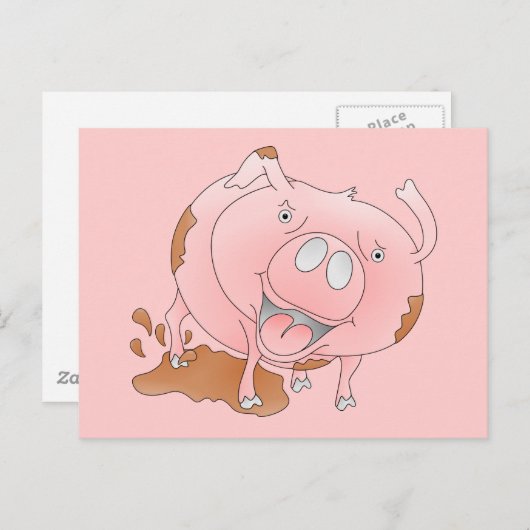 Rosa Schwein im Schlamm Postkarte (Vorne/Hinten)