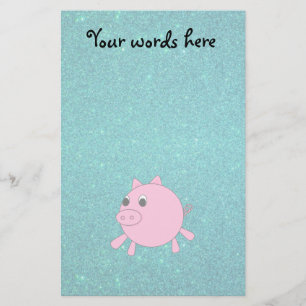 Rosa Schwein-Imitat-Türkis-Glitter Briefpapier