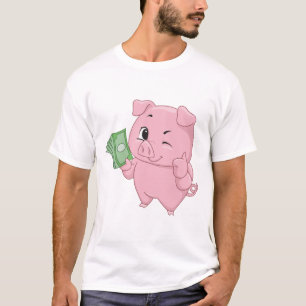 Rosa Schwein mit Geld hält Daumen hoch T-Shirt