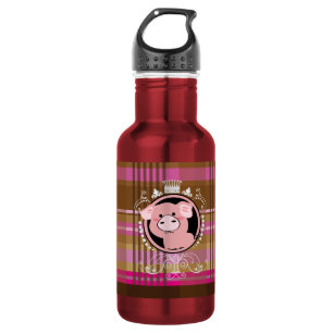 Rosa Schwein mit Ziermuster Edelstahlflasche