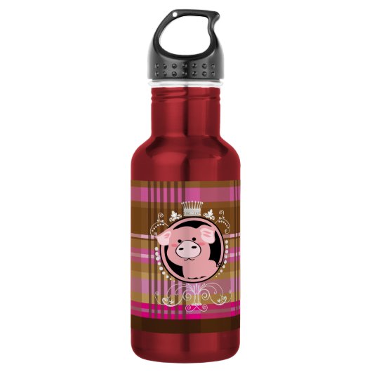 Rosa Schwein mit Ziermuster Edelstahlflasche (Vorderseite)