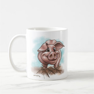 Rosa Schweinchen im Stroh Cartoon Kaffeetasse