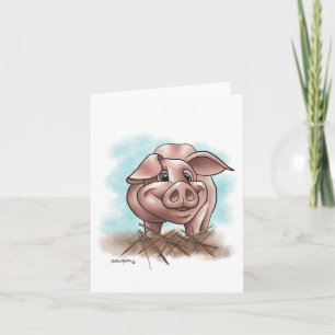 Rosa Schweinchen im Stroh Cartoon Karte
