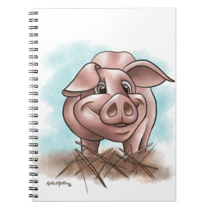 Rosa Schweinchen im Stroh Cartoon Notizblock