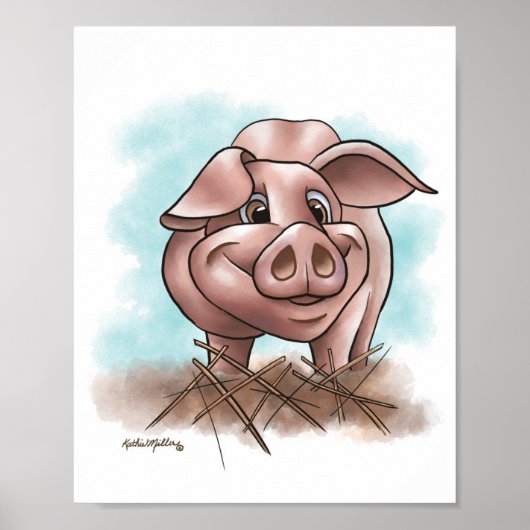 Rosa Schweinchen im Stroh Cartoon Poster (Vorne)