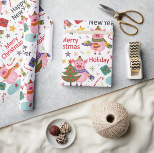 Rosa Schweine für Weihnachten Geschenkpapier