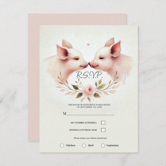Rosa Schweine Snout bis Snout Floral Rustikale UAW Einladung (Vorne/Hinten)
