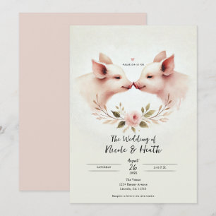 Rosa Schweine Snout bis Snout Rustikale Hochzeit Einladung