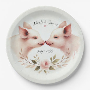 Rosa Schweine Snout bis Snout Rustikale Hochzeit Pappteller