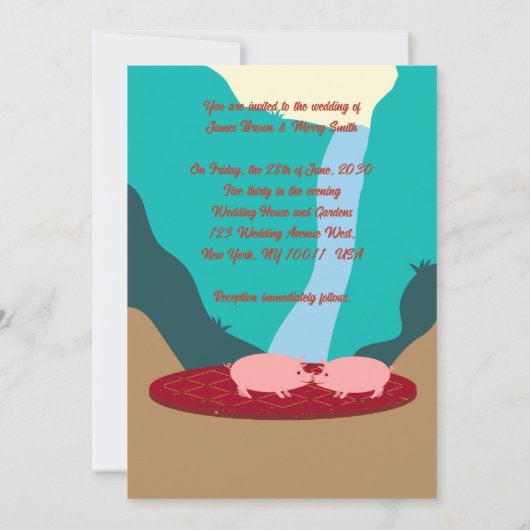 Rosa Schweine Wasserfall Teppichboden Badewanne Ho Einladung (Rückseite)