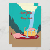 Rosa Schweine Wasserfall Teppichboden Badewanne Ho Einladung (Vorne/Hinten)