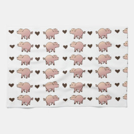 Rosa Schweinefleisch und Herz-Handtuch Geschirrtuch