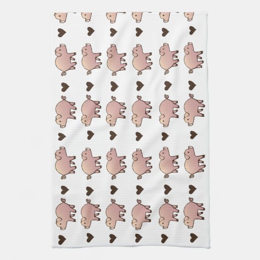 Rosa Schweinefleisch und Herz-Handtuch Geschirrtuch (Vertikal)