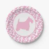 Rosa Scottie und Buncha Knochen Pappteller (Vorderseite)