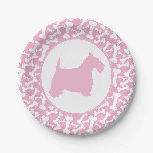 Rosa Scottie und Buncha Knochen Pappteller (Vorderseite)