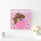 Rosa Scrapbooking Quadratische Wanduhr (Zuhause)
