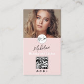 Rosa Script-Logo QR-Code Foto Wimpern Studio Visitenkarte (Vorderseite)