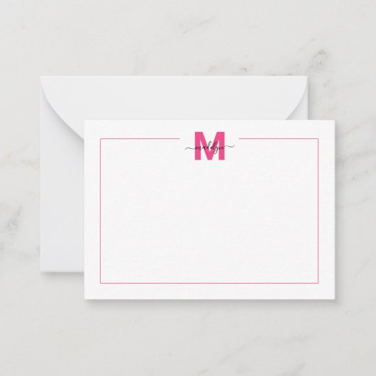 Rosa Script Minimalistisch Border Name Monogram Mitteilungskarte (Vorderseite)