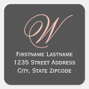 Rosa-Script-Monogramm-Rücksendeadresse Quadratischer Aufkleber