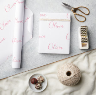 Rosa Script Name Girly Elegant Geschenkpapier
