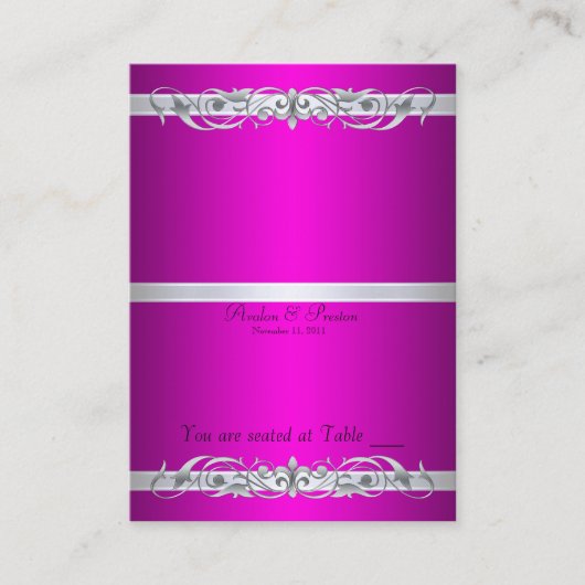 Rosa Scroll-Klapptisch Platzkarte (Vorderseite)
