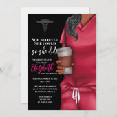 Rosa Scrubs Nursing School Abschluss Einladung (Vorne/Hinten)