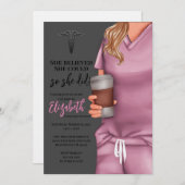 Rosa Scrubs Nursing School Abschluss Einladung (Vorne/Hinten)