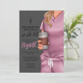 Rosa Scrubs Nursing School Abschluss Einladung (Stehend Vorderseite)