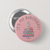 Rosa Sea Foam Green Birthday Cake Age Button (Vorne & Hinten)