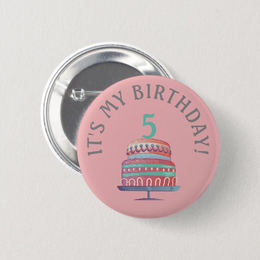 Rosa Sea Foam Green Birthday Cake Age Button (Vorne & Hinten)