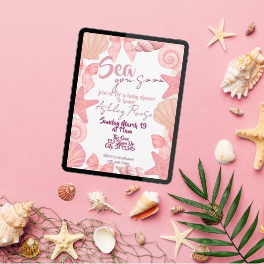 Rosa "Sea you soon" Kinderdusche Einladung