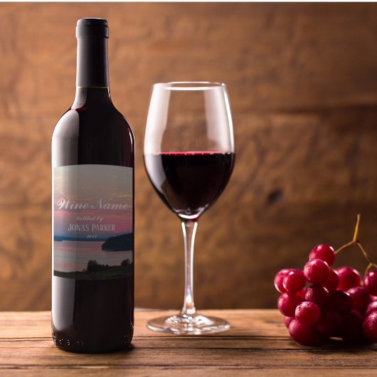 Rosa Seascape Sunset Foto Personalisiert Weinetikett