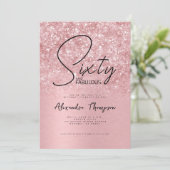 Rosa Sechzig und Fantastisch Script 60. Geburtstag Einladung (Stehend Vorderseite)