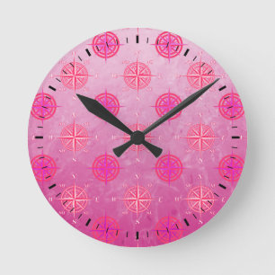 Rosa Seekompass-Rose Runde Wanduhr