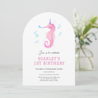 Rosa Seepferd unter dem Meer 1. Geburtstag Einladung