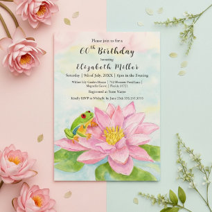Rosa Seerose und Laubfrosch Geburtstag für jedes A Einladung