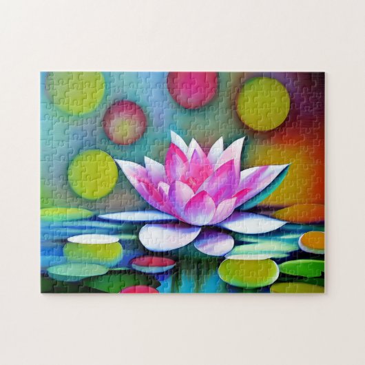 Rosa Seerosen in einem Teich Puzzle (Horizontal)