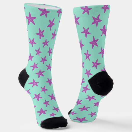 Rosa Seesterne auf blauen Mustersocken Socken (Gewinkelt)
