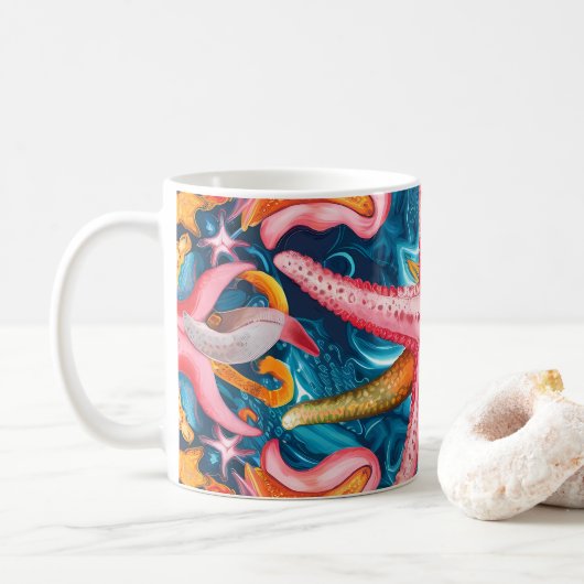 Rosa Seesterne Kaffeetasse (Mit Donut)